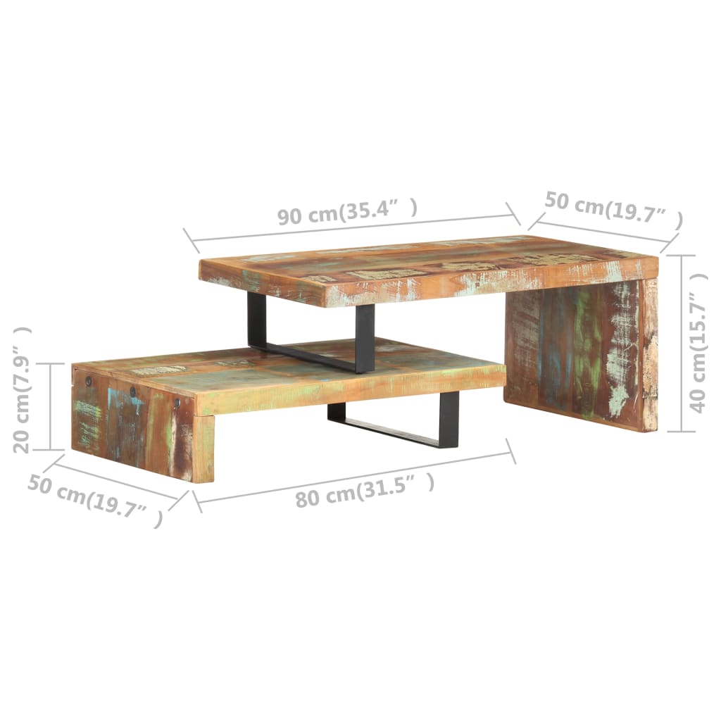 2 Piece Coffee Table Set Solid Reclaimed Wood