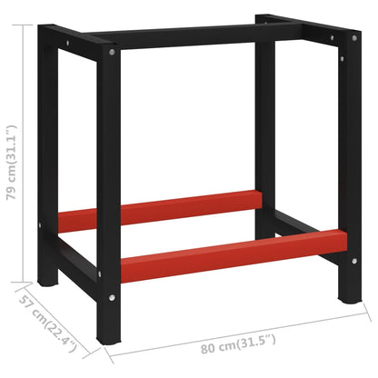 Work Bench Frame Metal 80x57x79 cm Black and Red