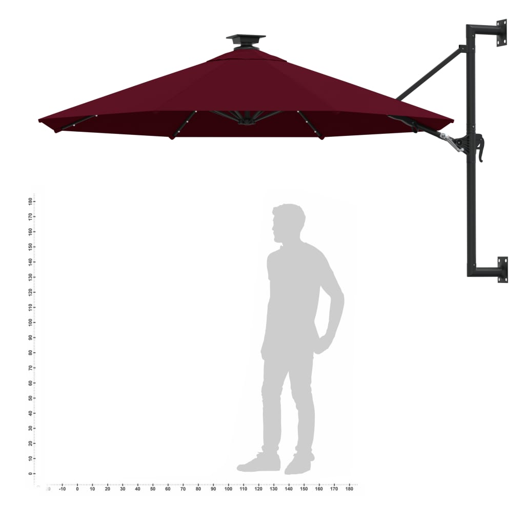 Wall-mounted Garden Parasol with LEDs 300 cm Burgundy