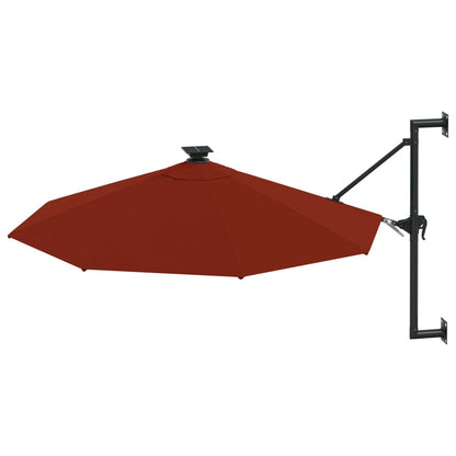 Wall-mounted Parasol with LEDs and Metal Pole 300 cm Terracotta