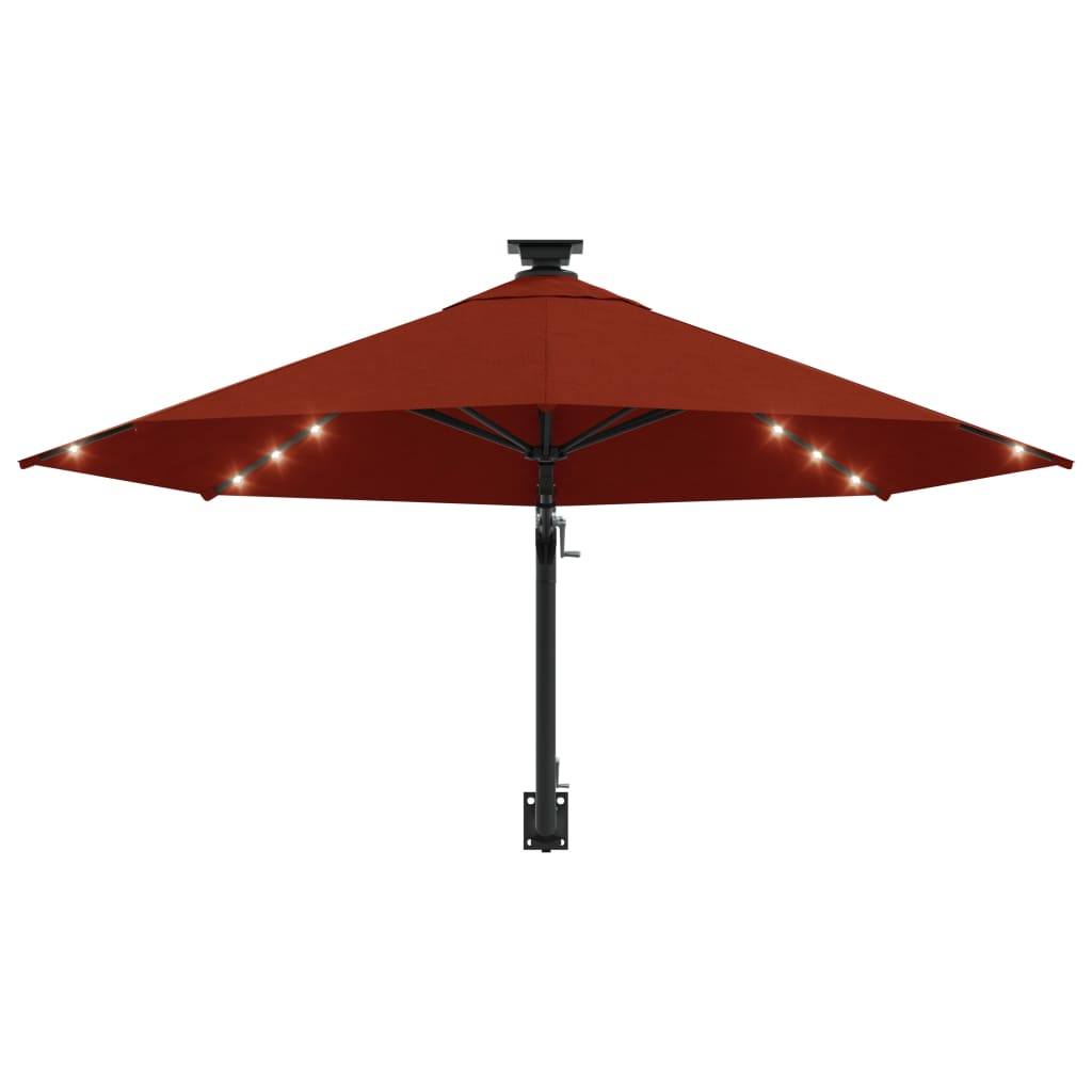 Wall-mounted Parasol with LEDs and Metal Pole 300 cm Terracotta