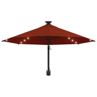 Wall-mounted Parasol with LEDs and Metal Pole 300 cm Terracotta