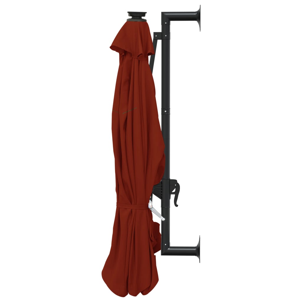 Wall-mounted Parasol with LEDs and Metal Pole 300 cm Terracotta