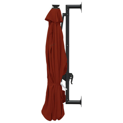 Wall-mounted Parasol with LEDs and Metal Pole 300 cm Terracotta