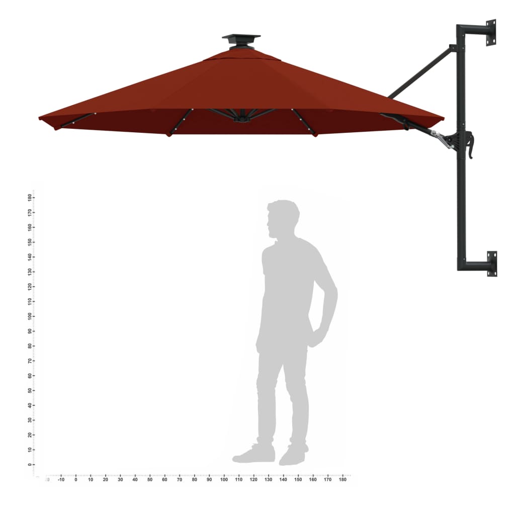 Wall-mounted Parasol with LEDs and Metal Pole 300 cm Terracotta