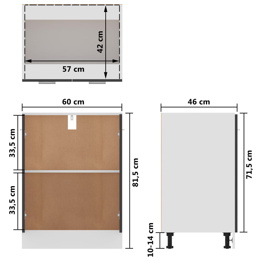 Bottom Cabinet Grey 60x46x81.5 cm Engineered Wood