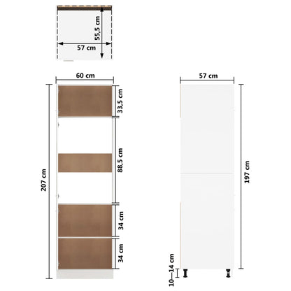 Refrigerator Cabinet High Gloss White 60x57x207 cm Engineered Wood