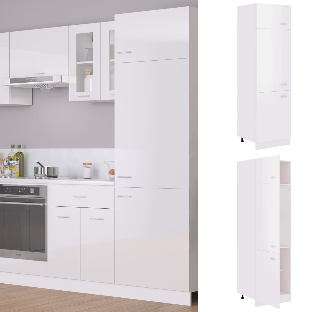 Refrigerator Cabinet High Gloss White 60x57x207 cm Engineered Wood