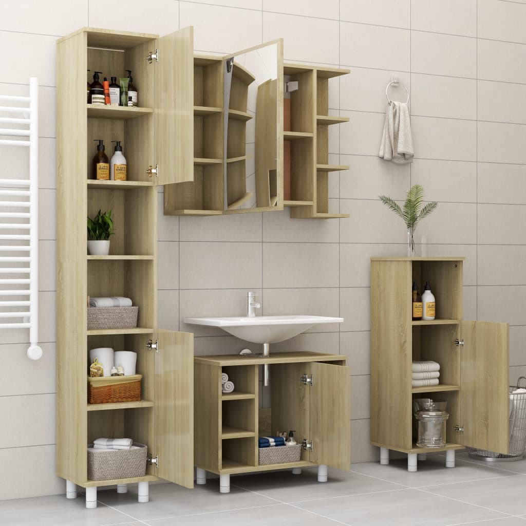 Bathroom Cabinet Sonoma Oak 30x30x95 cm Engineered Wood