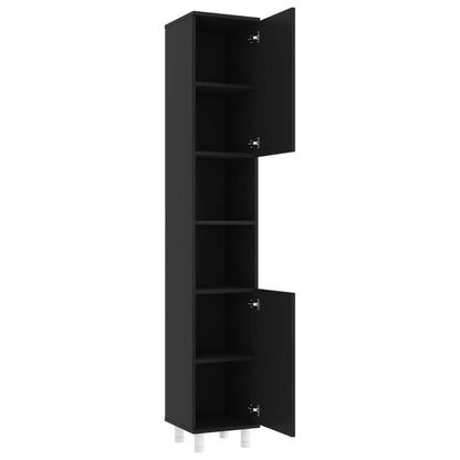 Bathroom Cabinet Black 30x30x179 cm Engineered Wood