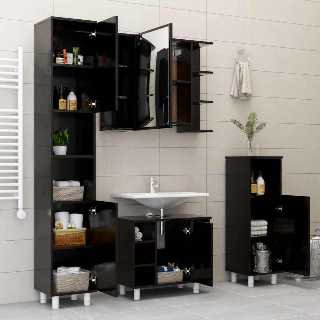 Bathroom Cabinet Black 30x30x179 cm Engineered Wood