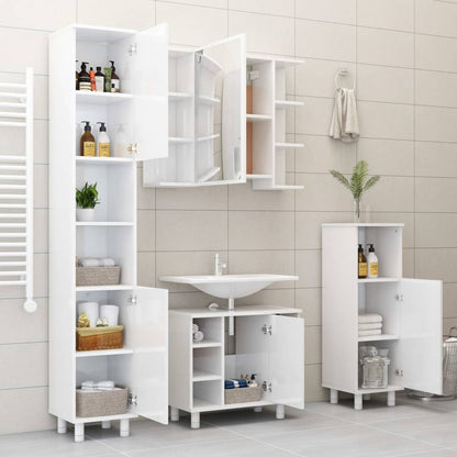 Bathroom Cabinet High Gloss White 30x30x179 cm Engineered Wood