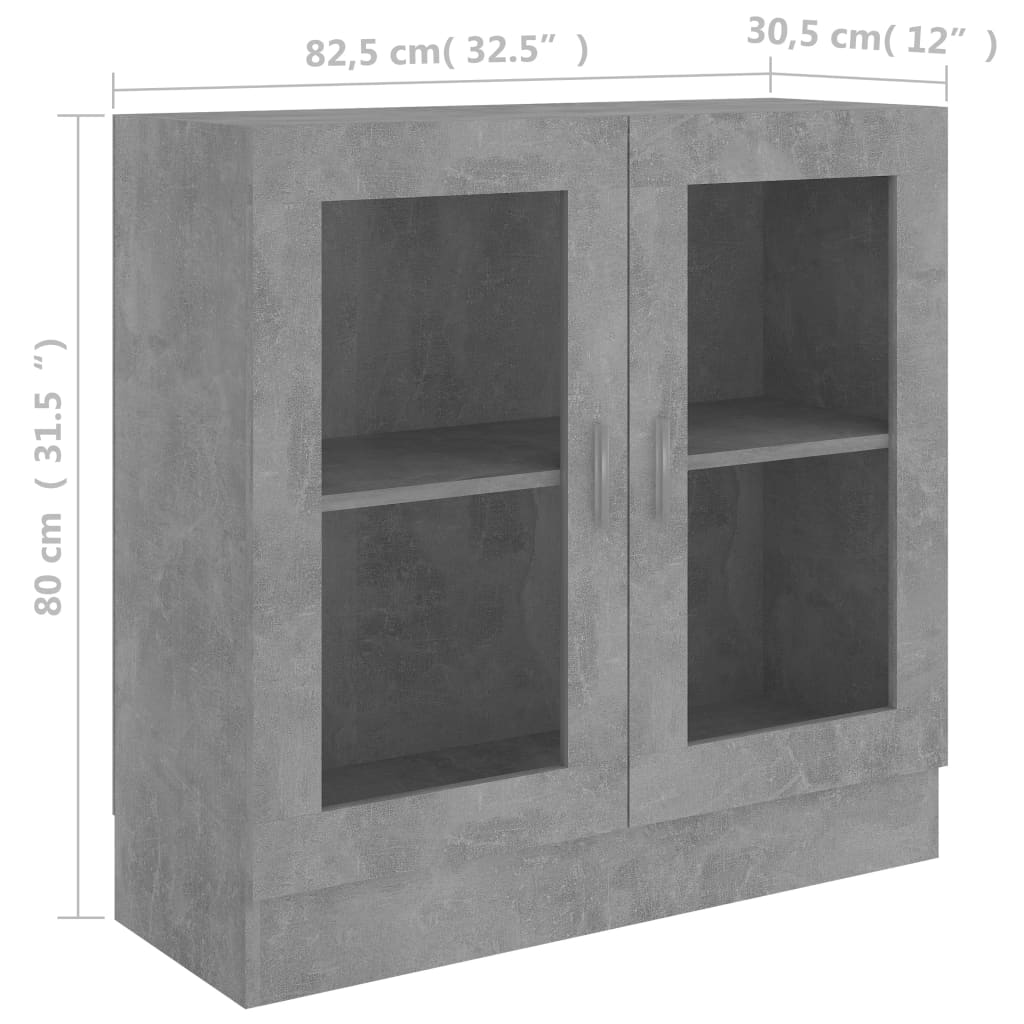 Vitrine Cabinet Concrete Grey 82.5x30.5x80 cm Engineered Wood