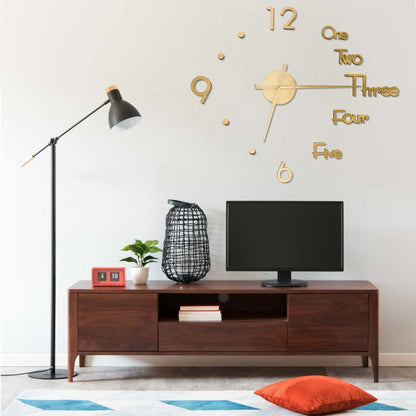 3D Wall Clock Modern Design Gold 100 cm XXL