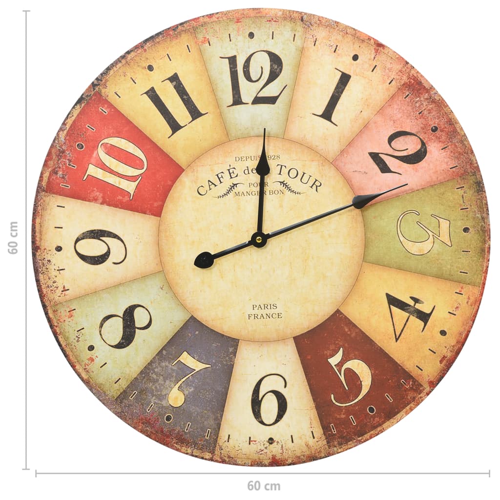 Vintage Wall Clock Colourful 60 cm