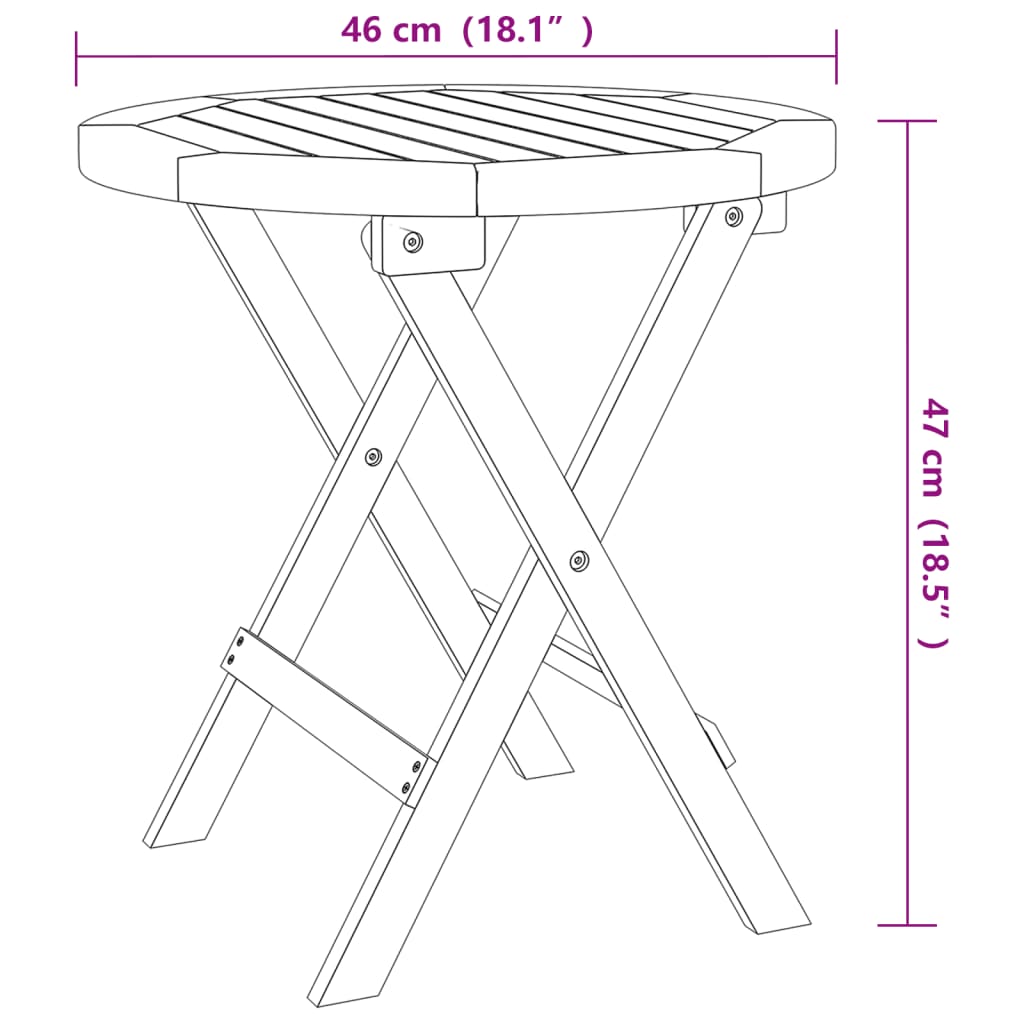 Folding Garden Table White Ø 46 cm Solid Wood Acacia