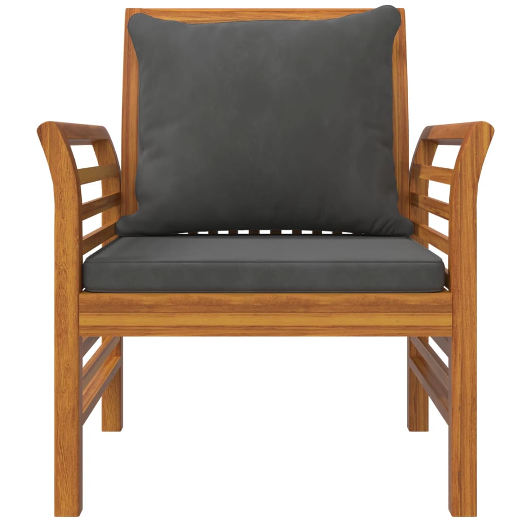 Sofa Chairs with Dark Grey Cushions 2 pcs Solid Wood Acacia