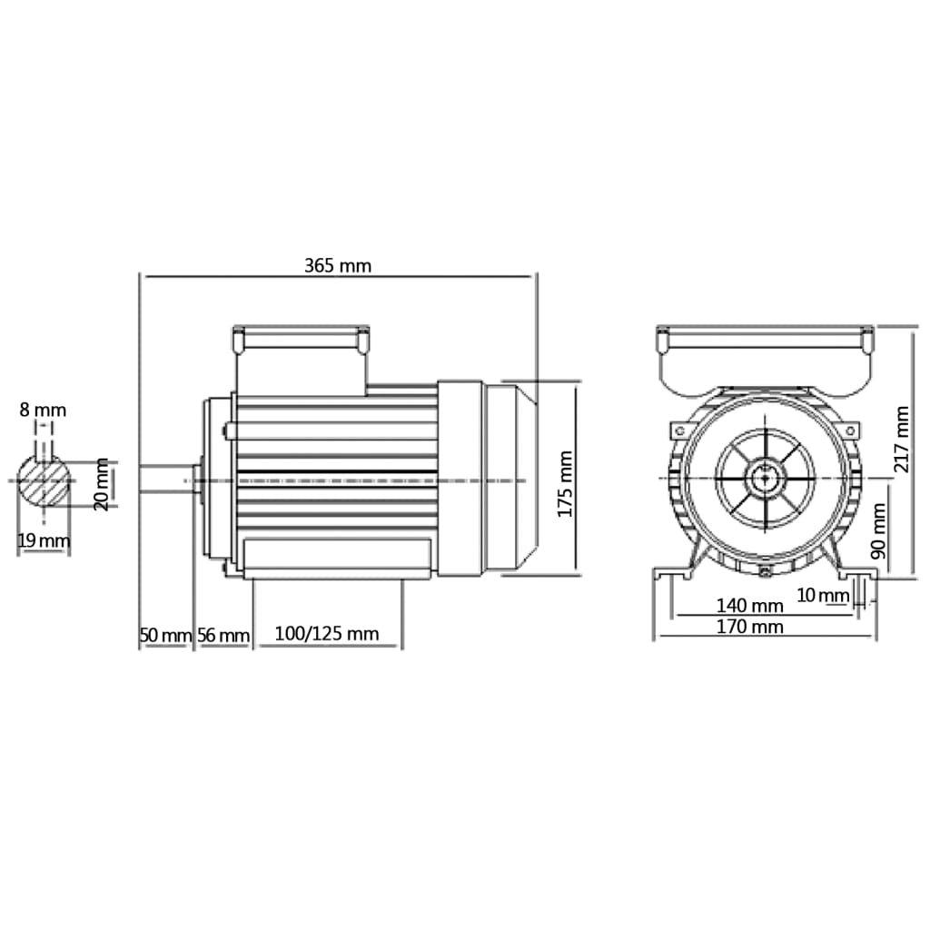 Single Phase Electric Motor Aluminium 2.2kW/3HP 2 Pole 2800 RPM