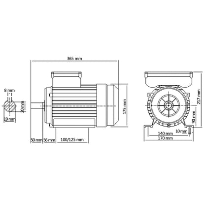 Single Phase Electric Motor Aluminium 2.2kW/3HP 2 Pole 2800 RPM