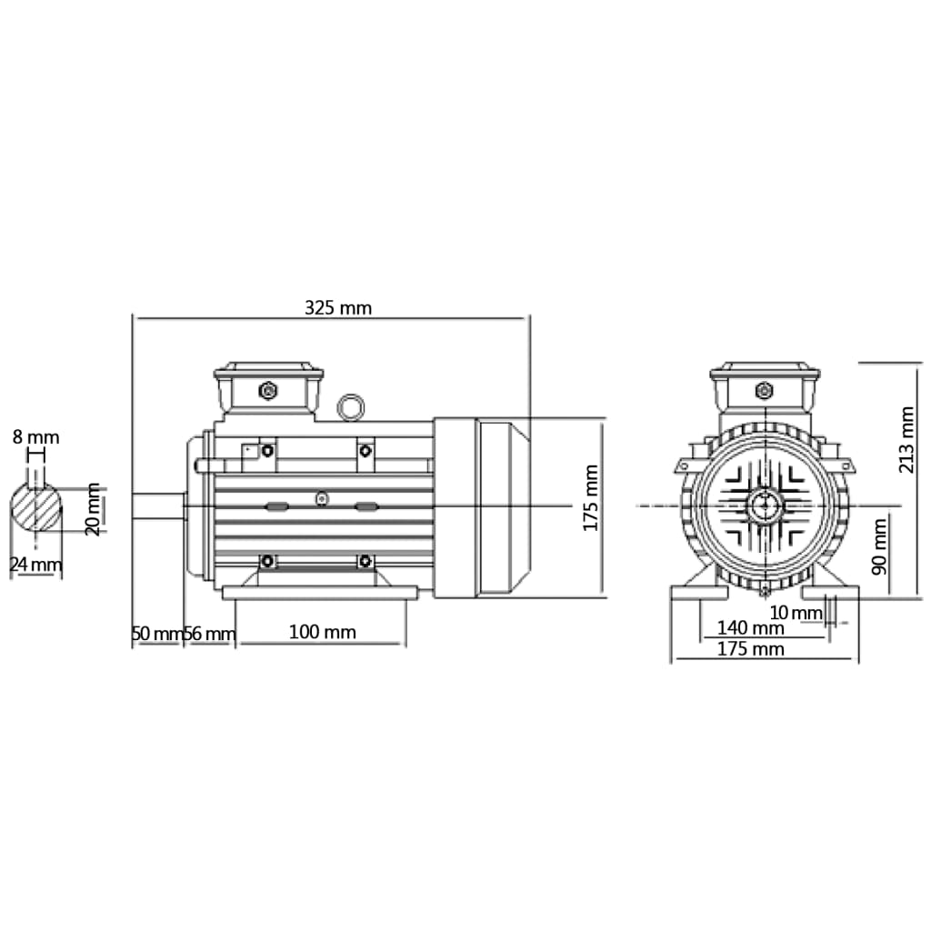 3 Phase Electric Motor Aluminium 1.5kW/2HP 2 Pole 2840 RPM