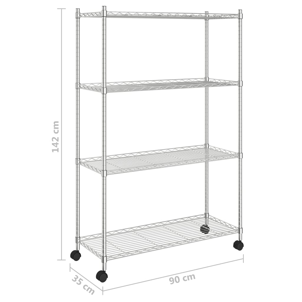 4-Tier Storage Shelf with Wheels 90x35x142 cm Chrome 200 kg