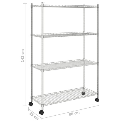 4-Tier Storage Shelf with Wheels 90x35x142 cm Chrome 200 kg