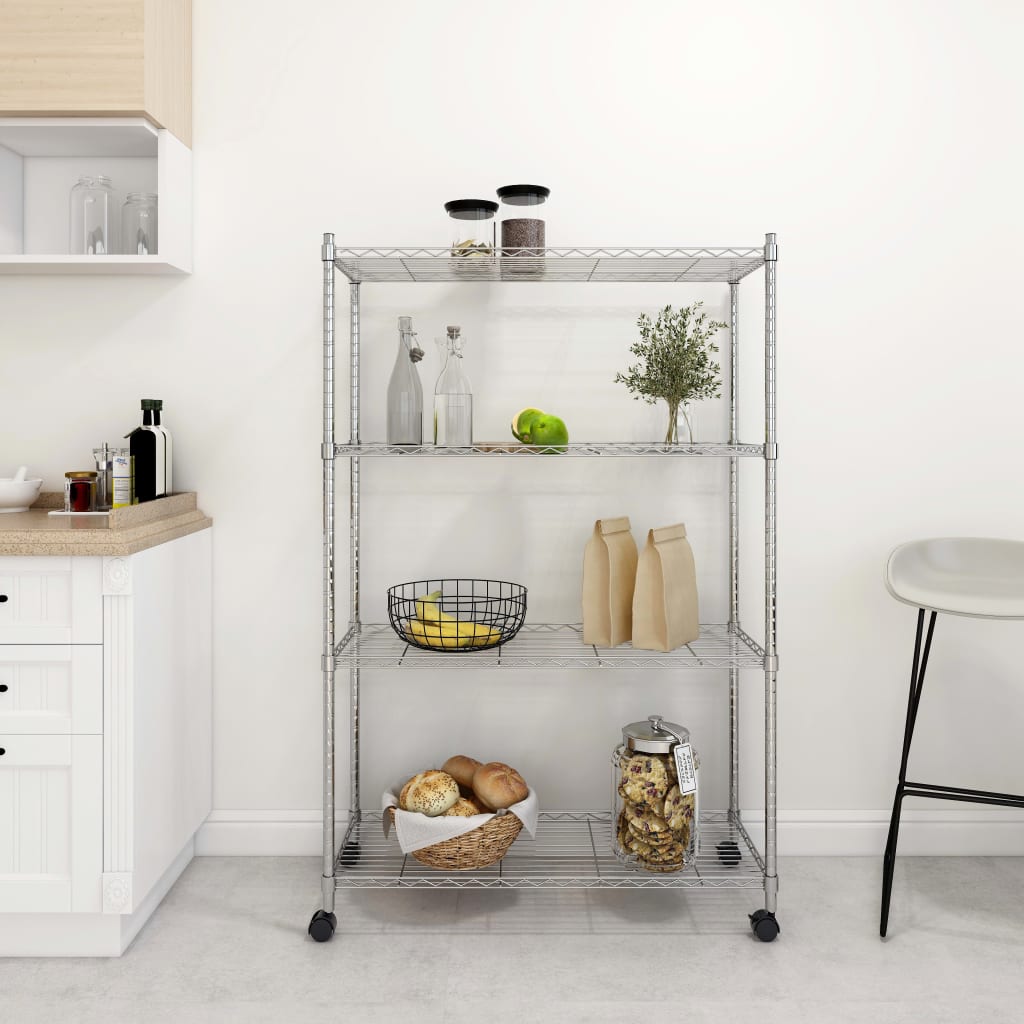 4-Tier Storage Shelf with Wheels 90x35x142 cm Chrome 200 kg