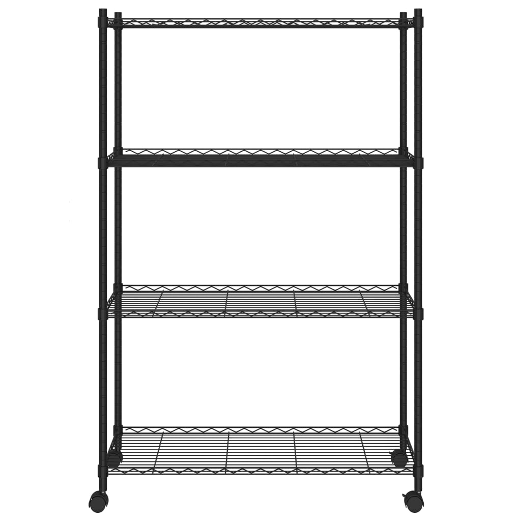 4-Tier Storage Shelf with Wheels 90x35x142 cm Black 200 kg