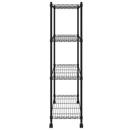 4-Tier Storage Shelf with Wheels 90x35x142 cm Black 200 kg