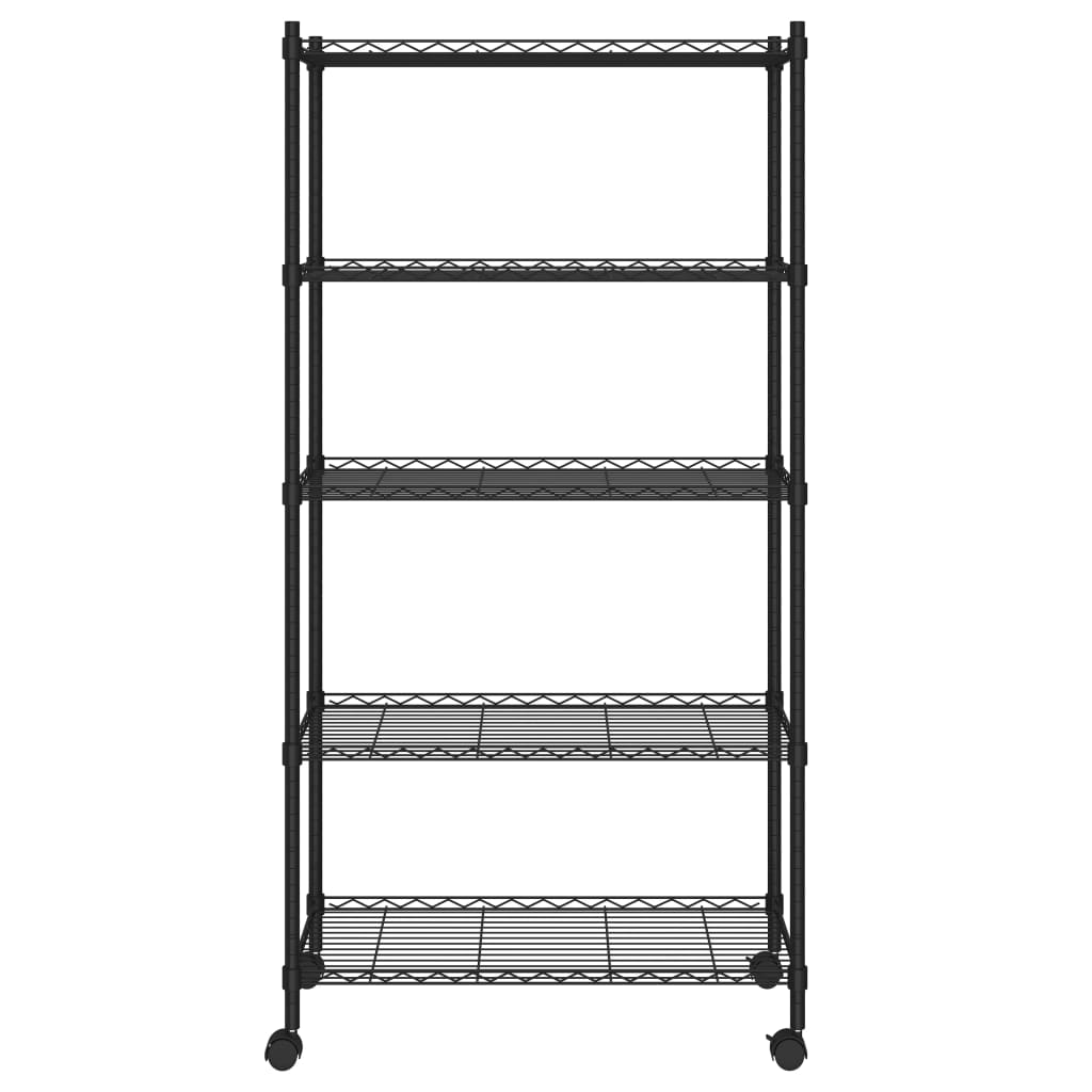 5-Tier Storage Shelf with Wheels 75x35x155 cm Black 250 kg