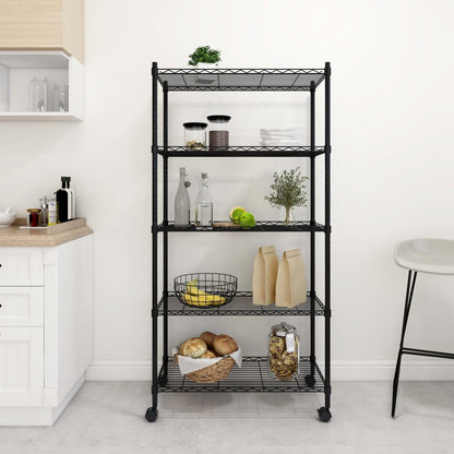 5-Tier Storage Shelf with Wheels 75x35x155 cm Black 250 kg