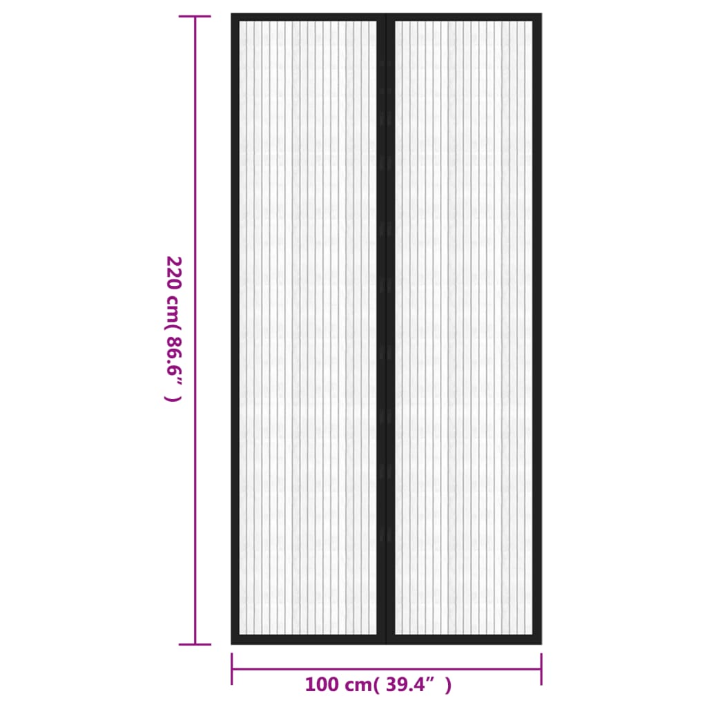 Insect Door Curtains 2 pcs with Magnet Blocks Black 220x100 cm