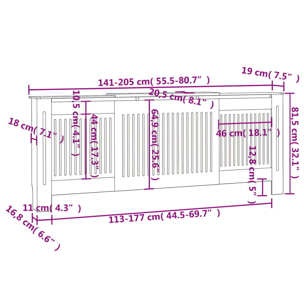 MDF Radiator Cover Black 205 cm