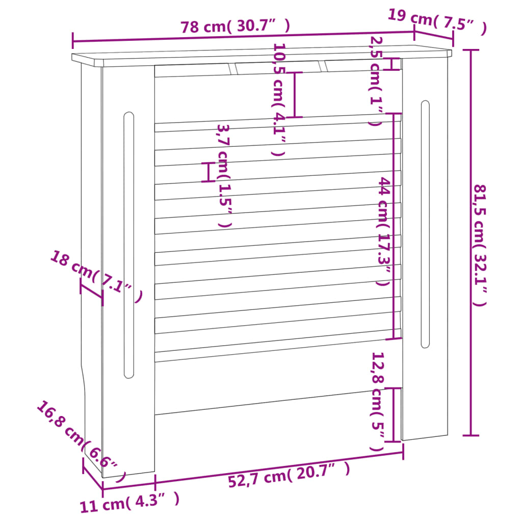 MDF Radiator Cover Grey 78 cm