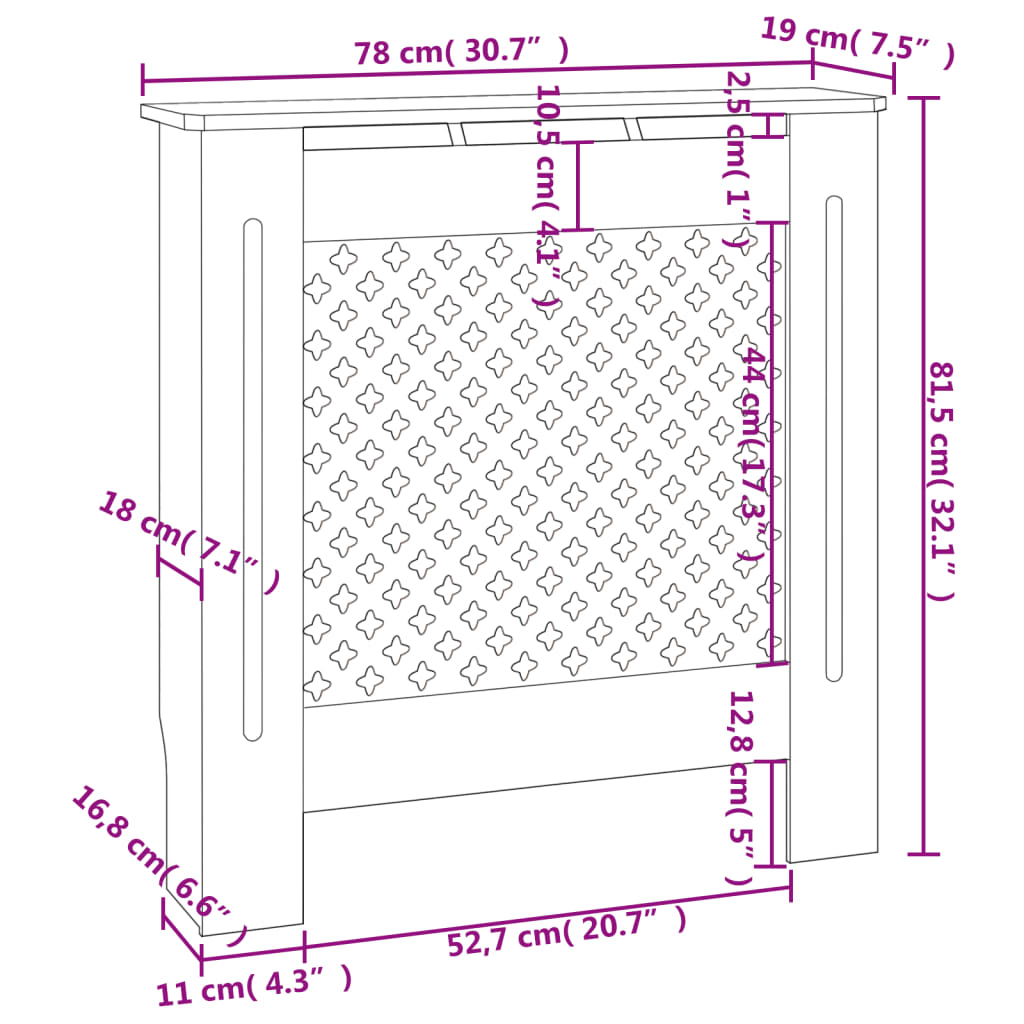 MDF Radiator Cover Grey 78 cm