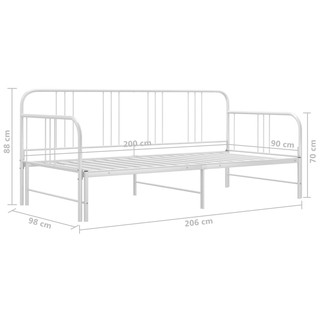 Pull-out Sofa Bed Frame White Metal 90x200 cm