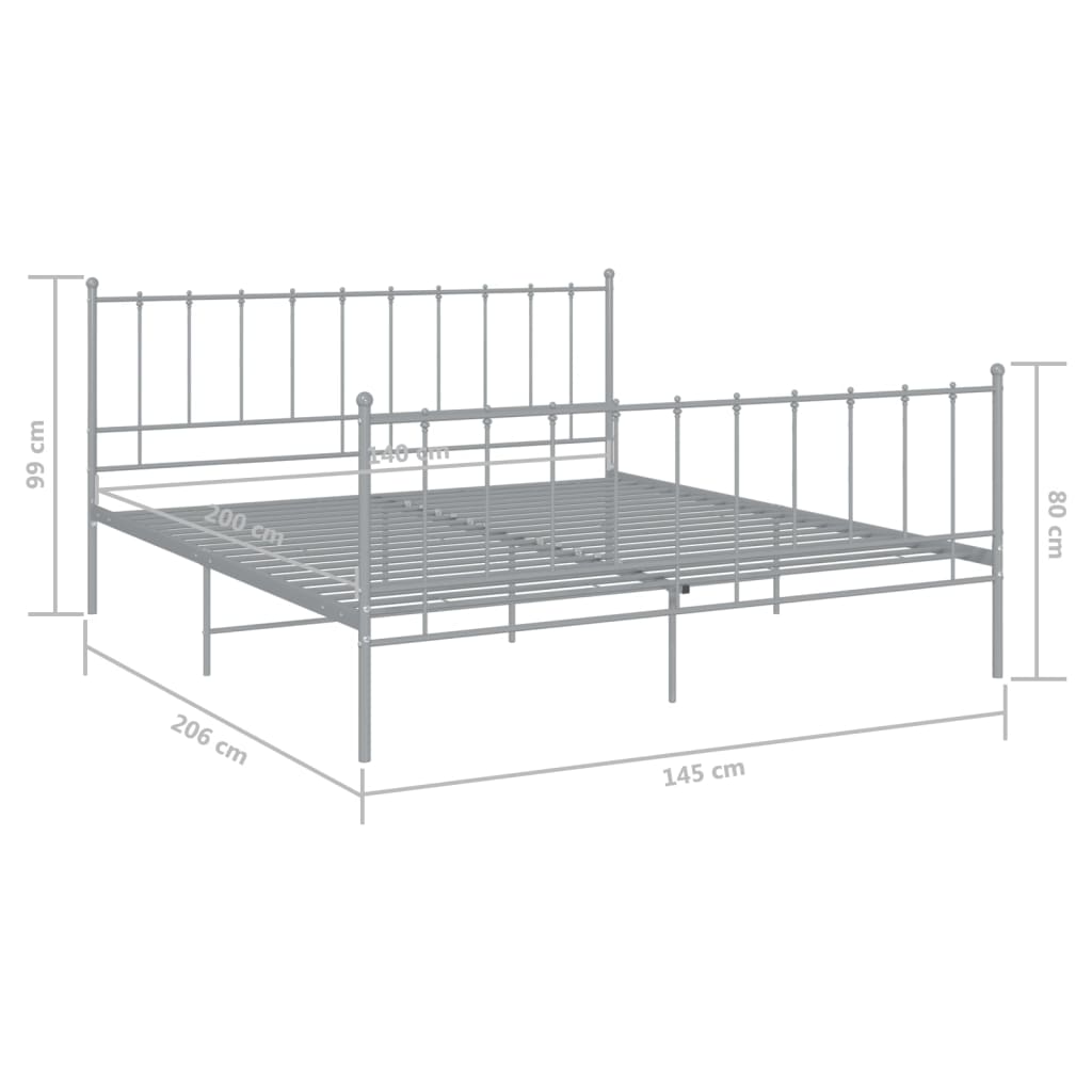 Bed Frame without Mattress Grey Metal 140x200 cm