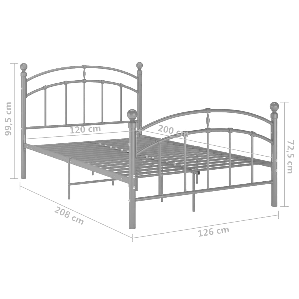 Bed Frame Grey Metal 120x200 cm