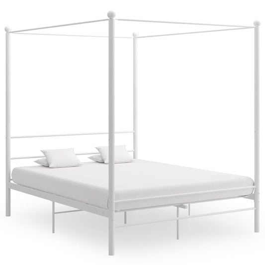 Canopy Bed Frame White Metal Queen Size