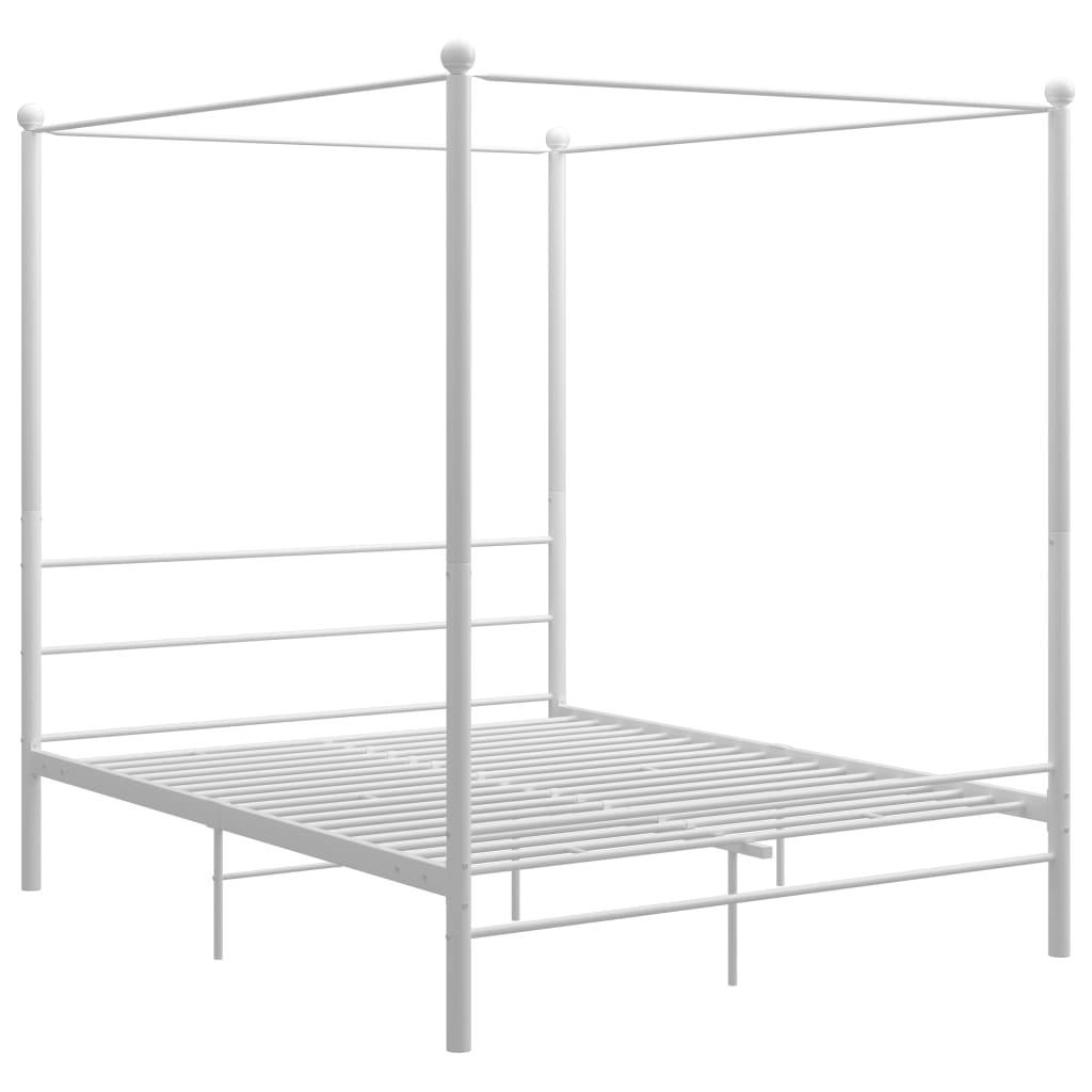 Canopy Bed Frame White Metal Queen Size