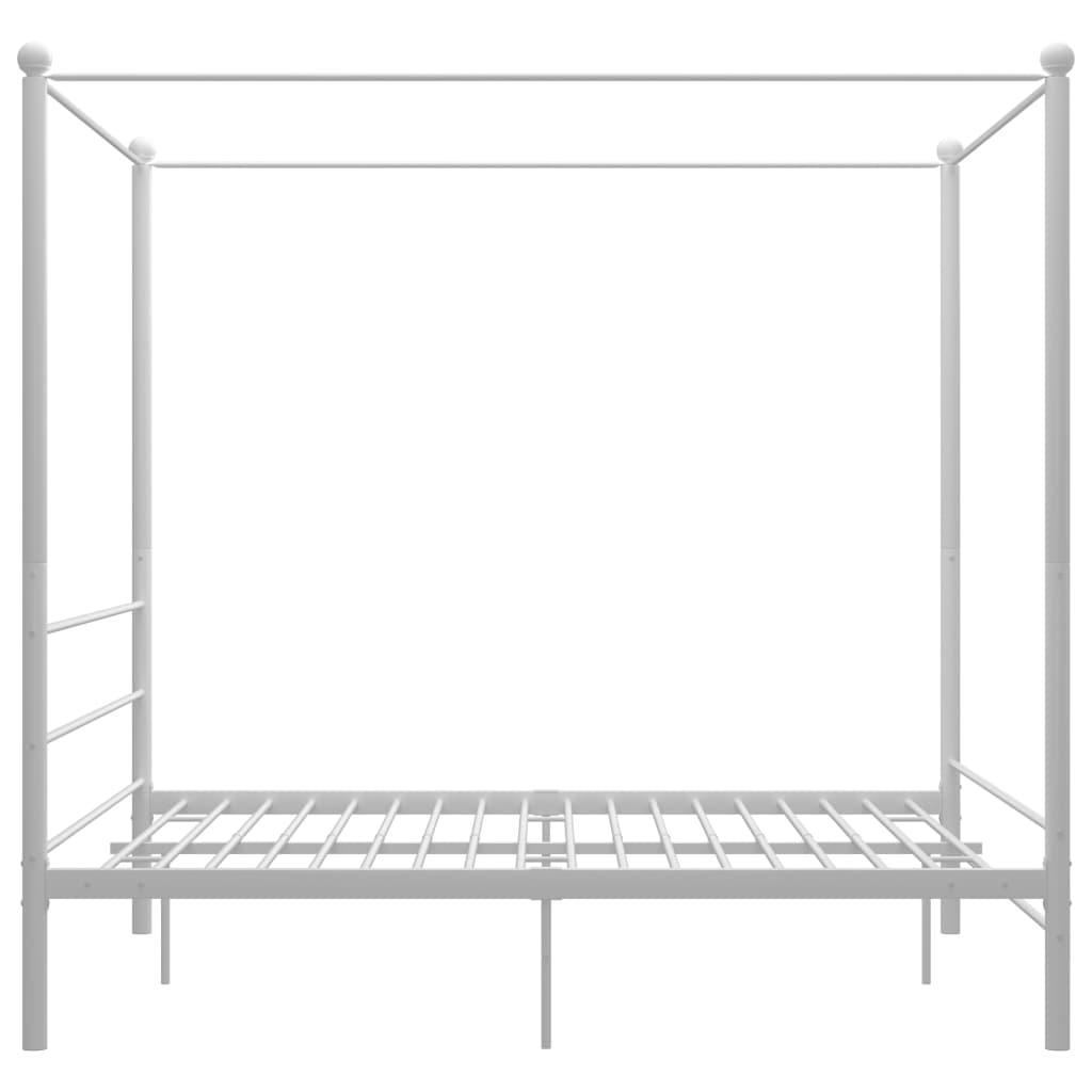 Canopy Bed Frame White Metal Queen Size