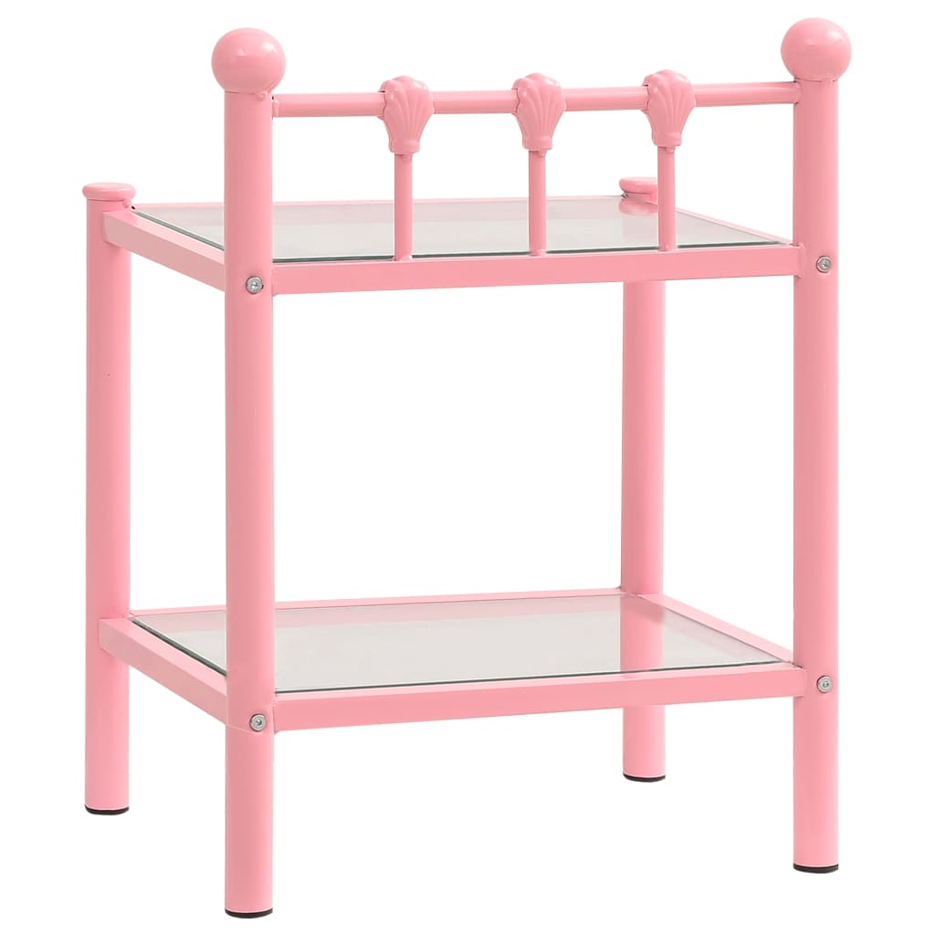 Bedside Cabinets 2 pcs Pink and Transparent Metal and Glass