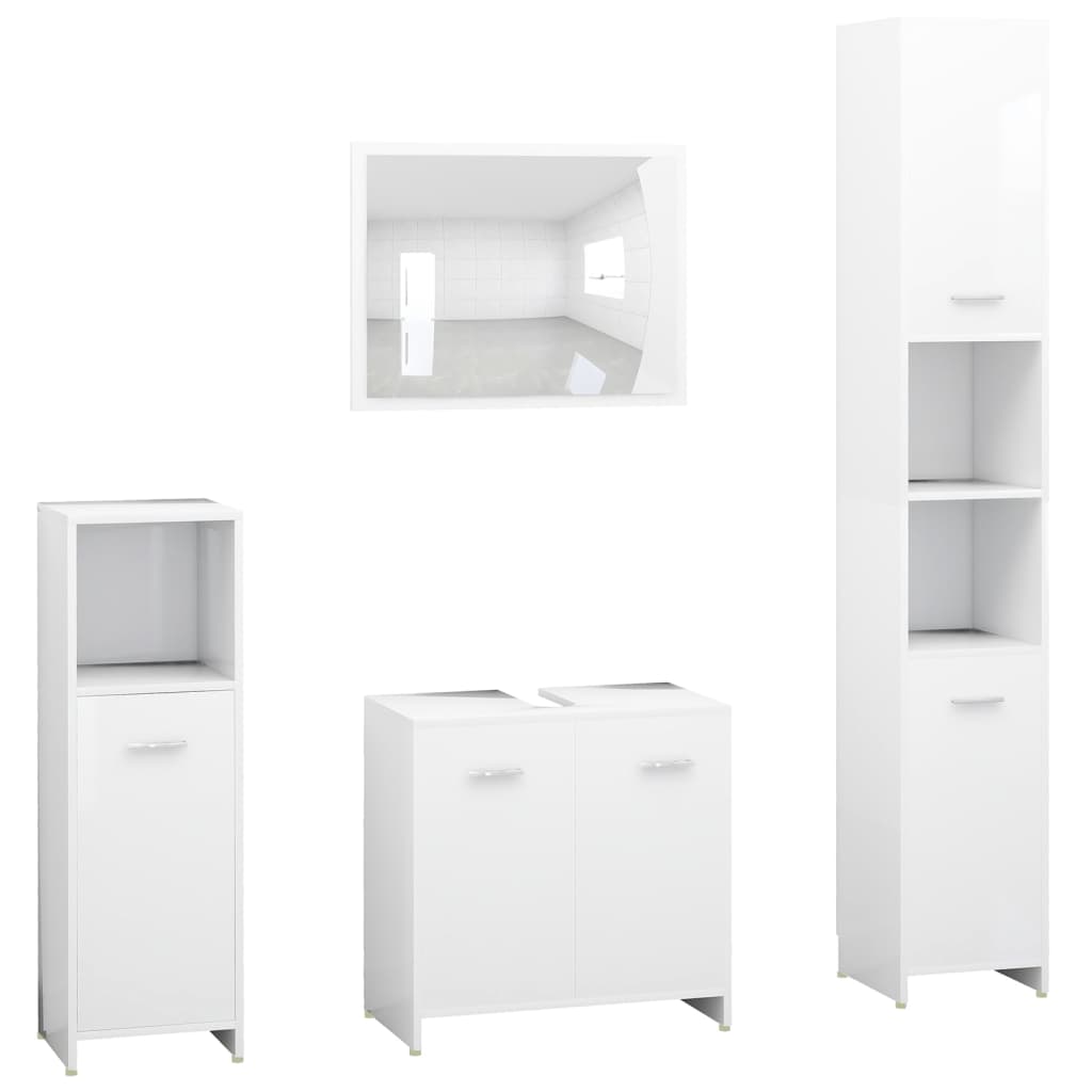 4 Piece Bathroom Furniture Set White Engineered Wood