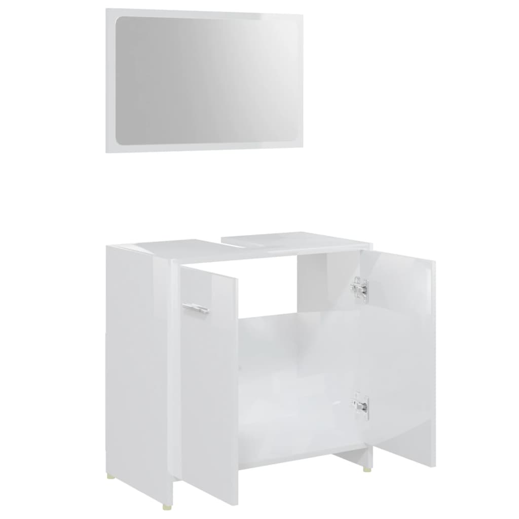 4 Piece Bathroom Furniture Set High Gloss White Engineered Wood