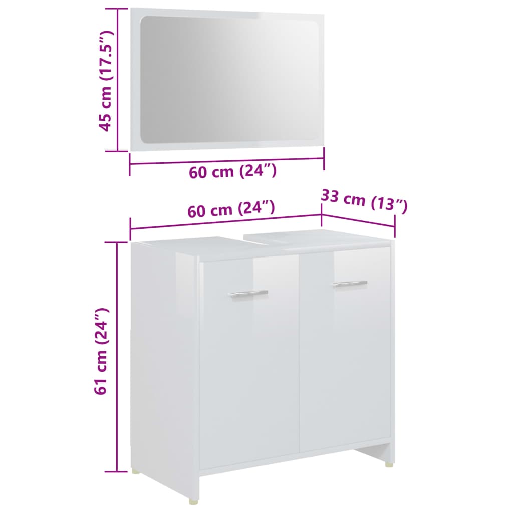 4 Piece Bathroom Furniture Set High Gloss White Engineered Wood