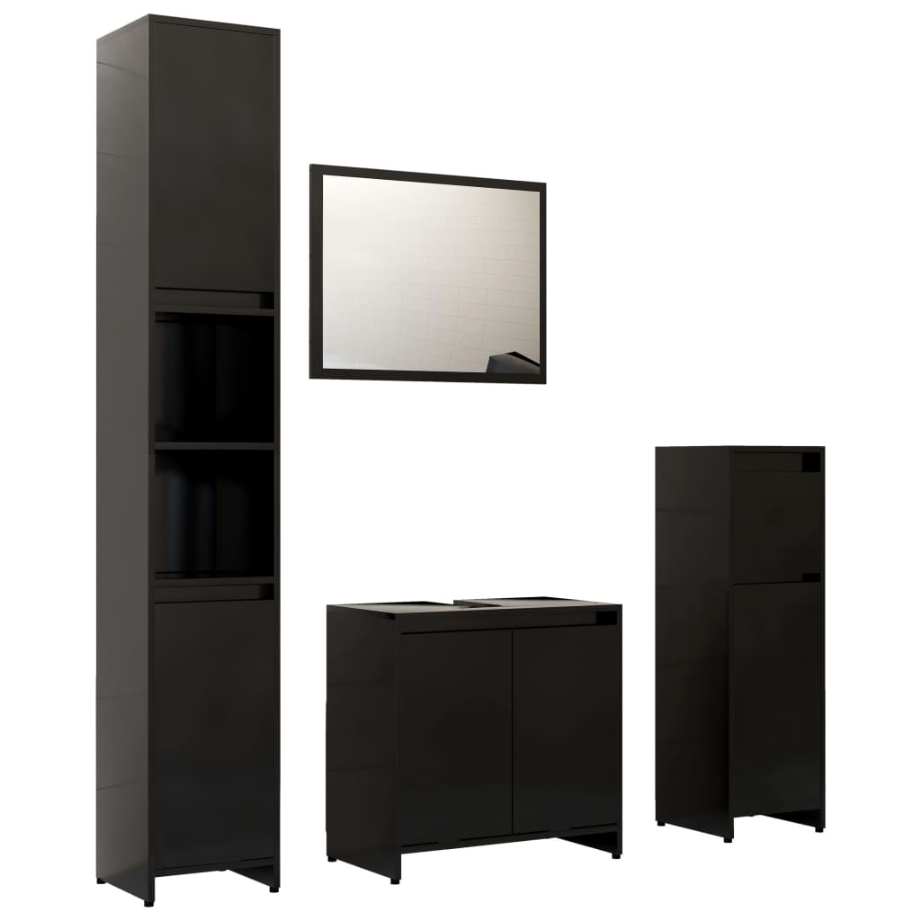 4 Piece Bathroom Furniture Set Black Engineered Wood