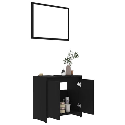 4 Piece Bathroom Furniture Set Black Engineered Wood