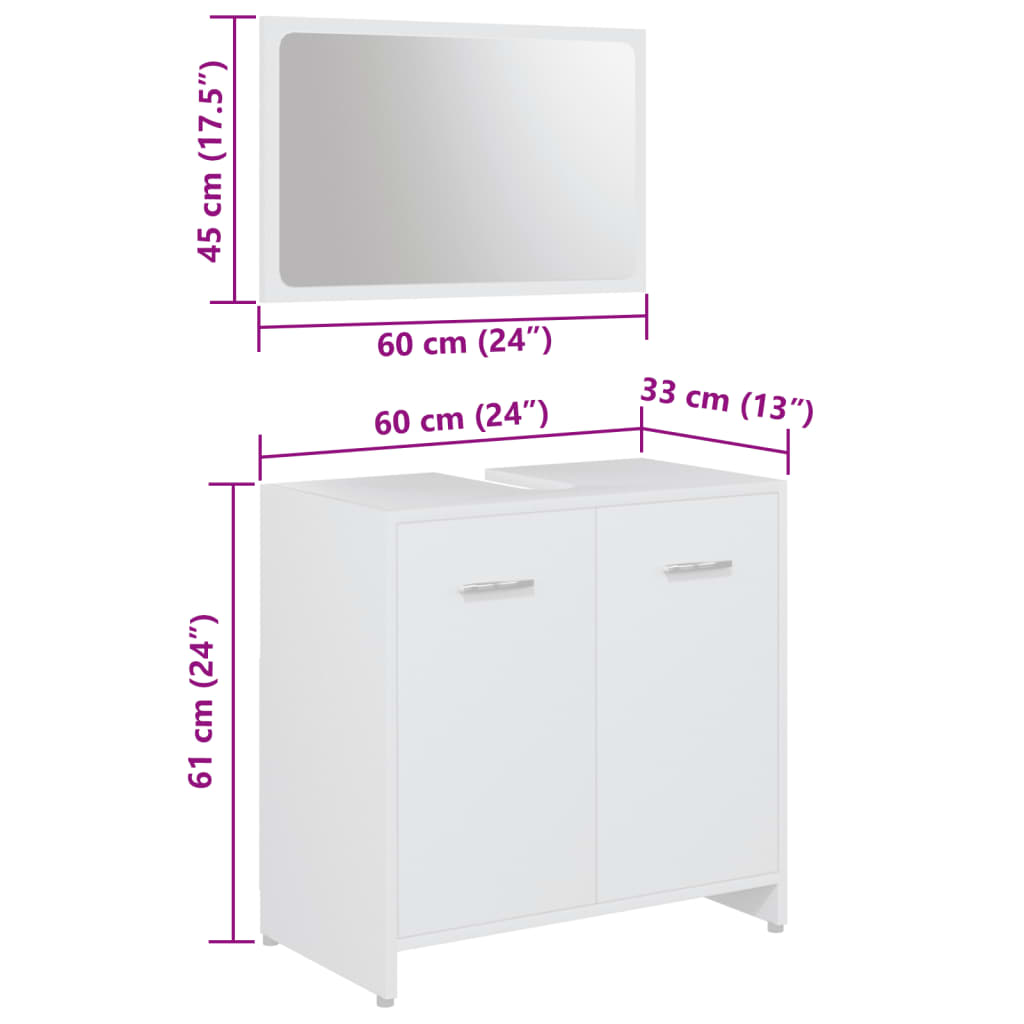 3 Piece Bathroom Furniture Set White Engineered Wood