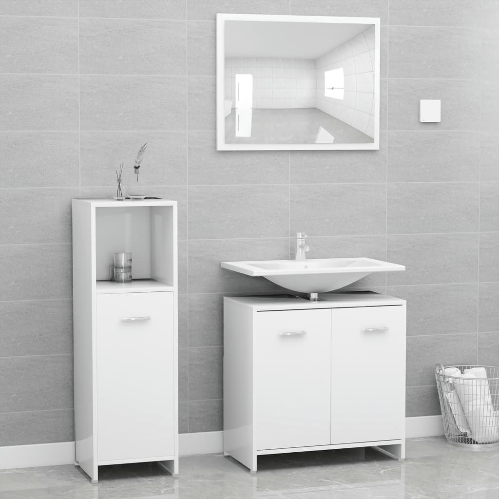 3 Piece Bathroom Furniture Set White Engineered Wood