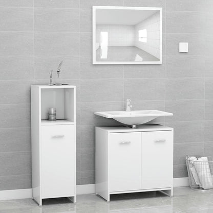 3 Piece Bathroom Furniture Set White Engineered Wood